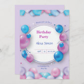 Rosa und Blau Moderne Geburtstagsparty Einladung (Vorne/Hinten)