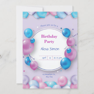 Rosa und Blau Moderne Geburtstagsparty Einladung