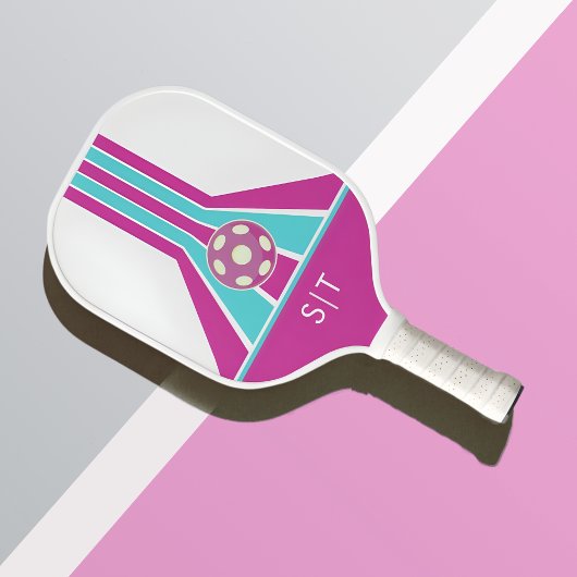 Rosa und Blau | Modernes Monogramm  Pickleball Schläger
