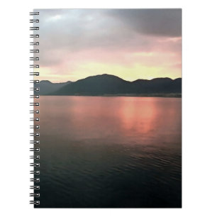 Rosa und blau Ombre Sunset Reflections Landschaft Notizblock