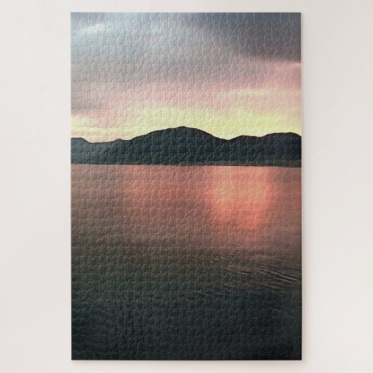 Rosa und blau Ombre Sunset Reflections Landschaft Puzzle (Vertikal)