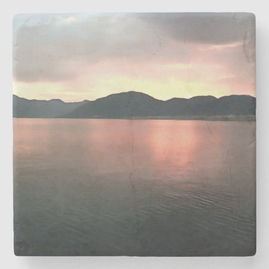 Rosa und blau Ombre Sunset Reflections Landschaft Steinuntersetzer (Vorderseite)