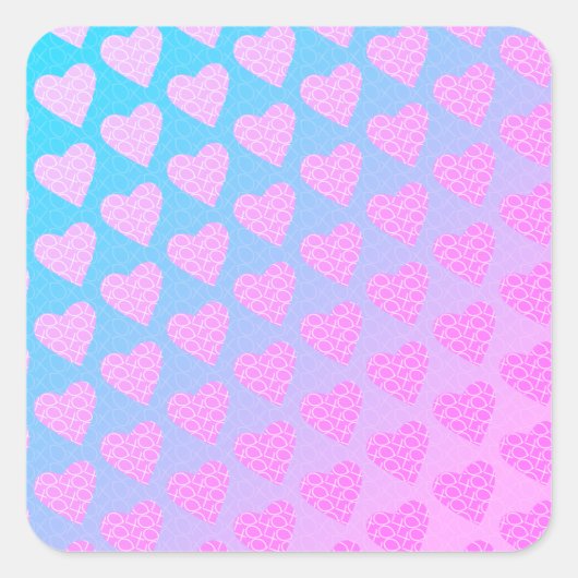 Rosa und Blau-Schreib-Herz-Valentinstag Quadratischer Aufkleber (Vorderseite)