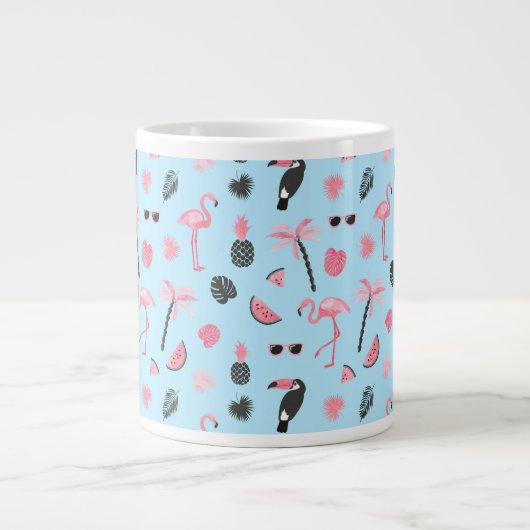 Rosa und Blau Sommer-Tropenmuster Jumbo-Tasse (Vorderseite)