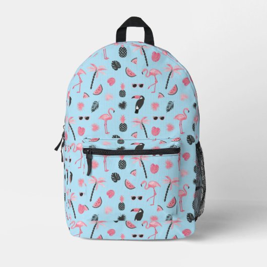 Rosa und Blau Sommer tropisches Muster Bedruckter Rucksack (Vorderseite)