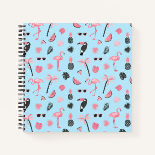 Rosa und Blau Sommer tropisches Muster Notizbuch
