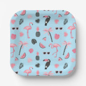 Rosa und Blau Sommer tropisches Muster Pappteller (Vorderseite)