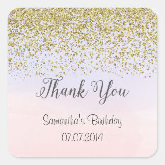 Rosa und Blau und Gold Geburtstag Danke Stickers