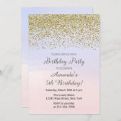 Rosa und Blau und Gold zum Geburtstag Einladung (Vorne/Hinten)