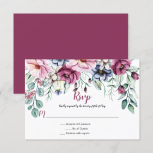 Rosa und Blau Wasserfarben Blumenmuster RSVP Karte