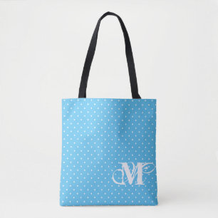 Rosa und Blau - Weiße Polka-Dot-Monogramm 2 Tasche