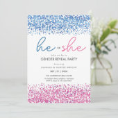 Rosa und Blau weißer Glitter Er oder Sie Geschlech Einladung (Stehend Vorderseite)