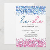 Rosa und Blau weißer Glitter Er oder Sie Geschlech Einladung (Vorne/Hinten)