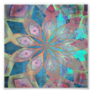Rosa und blaue Abstrakte Mandala Tile Fotodruck