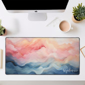Rosa und blaue Abstrakte Wellen Personalisiert Schreibtischunterlage