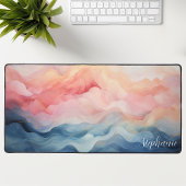 Rosa und blaue Abstrakte Wellen Personalisiert Schreibtischunterlage