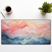 Rosa und blaue Abstrakte Wellen Personalisiert Schreibtischunterlage