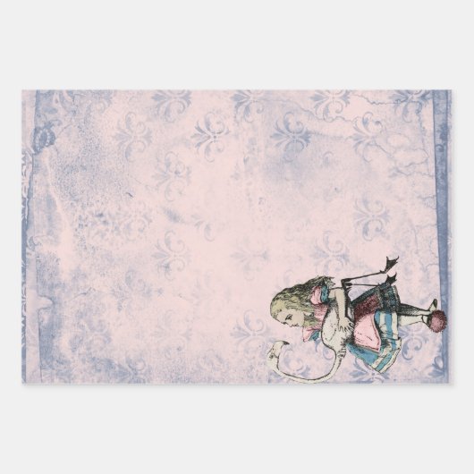 Rosa und blaue Alice im Wunderland mit Flamingo Geschenkpapier Set (Vorderseite)