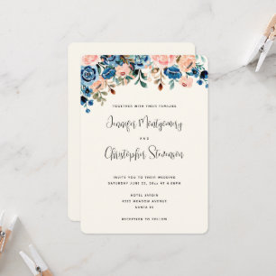 Rosa und blaue Aquarell-Blumen-Hochzeit Einladung
