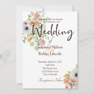 Rosa und blaue Aquarell-Blumen-Hochzeitseinladung Einladung