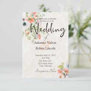 Rosa und blaue Aquarell-Blumen-Hochzeitseinladung Einladung