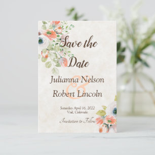 Rosa und blaue Aquarell-Blumen-Save-the-Date-Einla Einladung