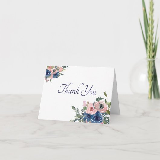 Rosa und blaue Aquarellblume Dank Karte (Vorderseite)