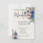 Rosa und blaue Aquarellblume Hochzeit Einladung (Vorderseite)