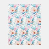 Rosa und blaue Aquarellblumen Fleecedecke (Vorderseite)