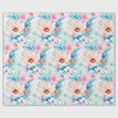 Rosa und blaue Aquarellblumen Geschenkpapier (Flach)