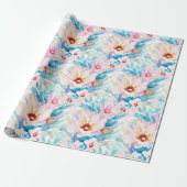 Rosa und blaue Aquarellblumen Geschenkpapier (Ungerollt)