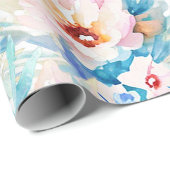 Rosa und blaue Aquarellblumen Geschenkpapier (Rolleneckpunkt)