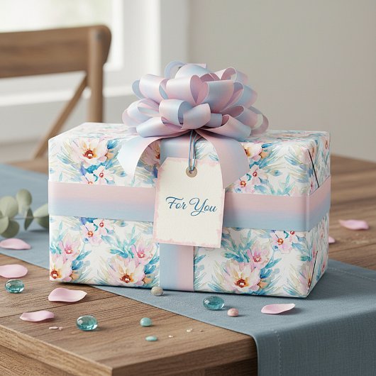 Rosa und blaue Aquarellblumen Geschenkpapier