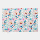 Rosa und blaue Aquarellblumen Geschirrtuch (Horizontal)