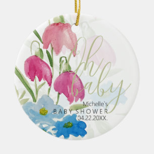Rosa und blaue Aquarellblumen Keramik Ornament