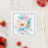 Rosa und blaue Aquarellblumen Serviette (Beispiel)