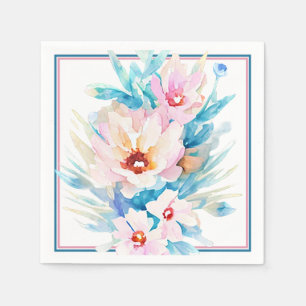 Rosa und blaue Aquarellblumen Serviette