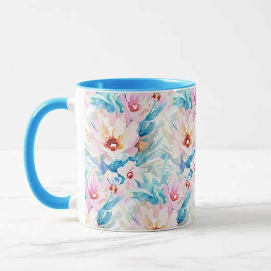 Rosa und blaue Aquarellblumen Tasse (Links)