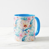Rosa und blaue Aquarellblumen Tasse (VorderseiteRechts)