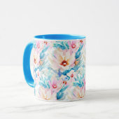 Rosa und blaue Aquarellblumen Tasse (Vorderseite Links)