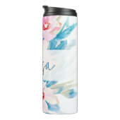 Rosa und blaue Aquarellblumen Thermosbecher (Nach rechts gedreht)