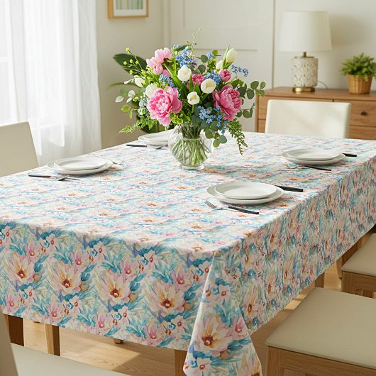 Rosa und blaue Aquarellblumen Tischdecke