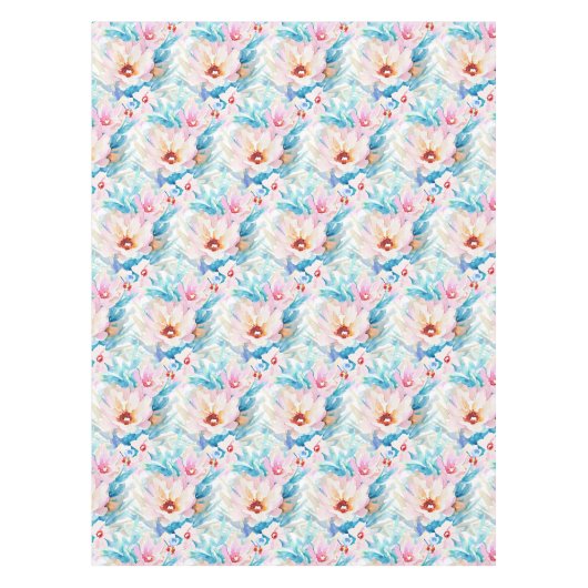Rosa und blaue Aquarellblumen Tischdecke (Vorderseite)