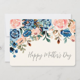 Rosa und blaue Aquarellblumen zum Muttertag Feiertagskarte