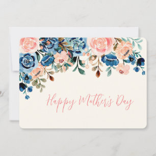 Rosa und blaue Aquarellblumen zum Muttertag Feiertagskarte