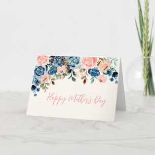 Rosa und blaue Aquarellblumen zum Muttertag Karte