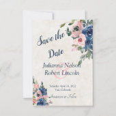 Rosa und blaue Aquarellblütenblüte Save the Date i Einladung (Vorderseite)