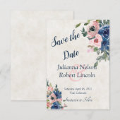 Rosa und blaue Aquarellblütenblüte Save the Date i Einladung (Vorne/Hinten)