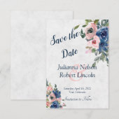Rosa und blaue Aquarellblütenblüte Save the Date i Einladung (Vorne/Hinten)