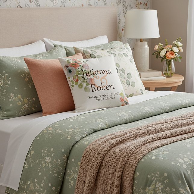 Rosa und blaue Aquarellblütenhochzeit Kissen (Von Creator hochgeladen)